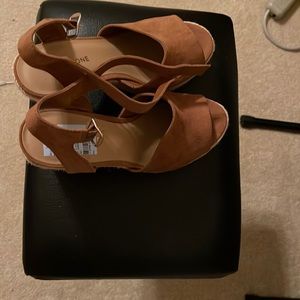 Bright and blue high heels sandals